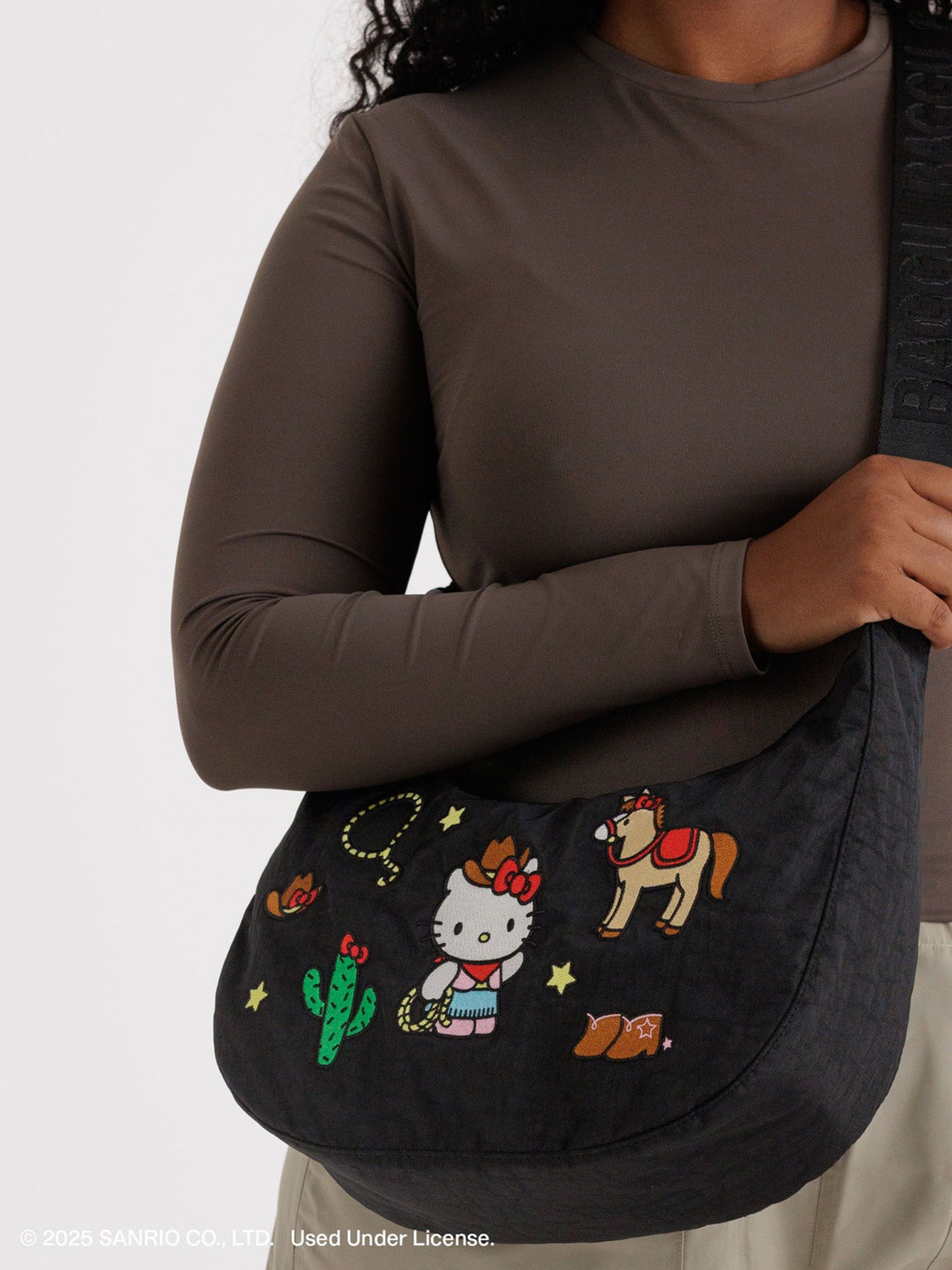 Medium Nylon Crescent Bag, embroidered Hello Kitty Western