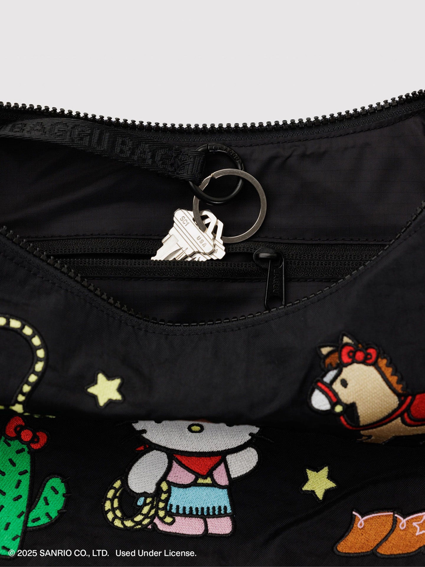 Medium Nylon Crescent Bag, embroidered Hello Kitty Western