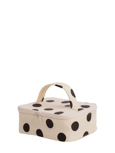 Small cosmetic case, cream & black polka dot