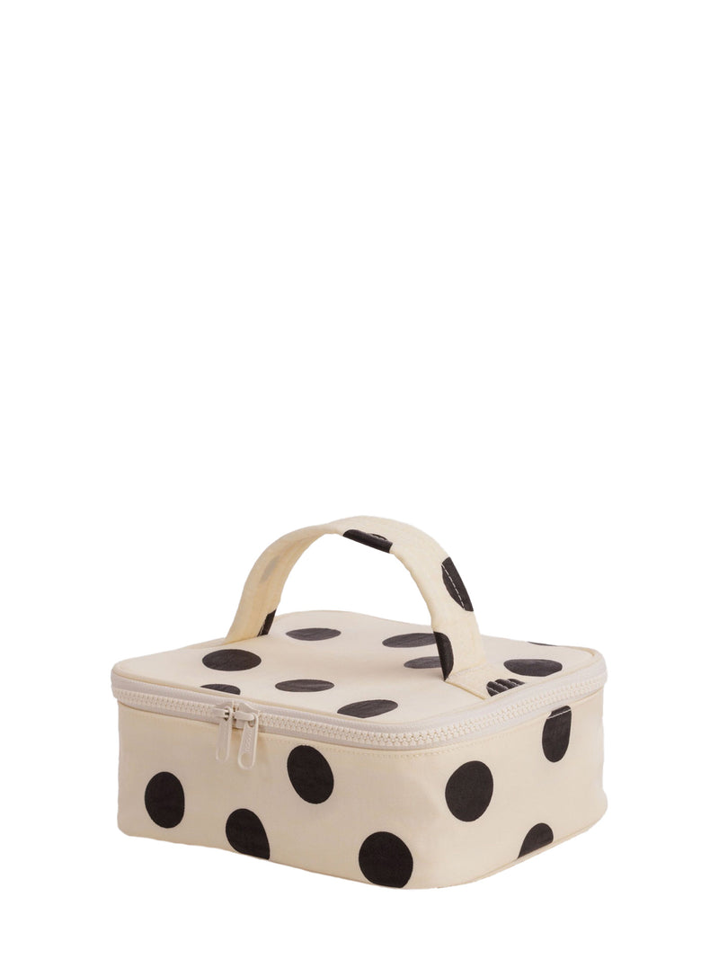 Small cosmetic case, cream & black polka dot