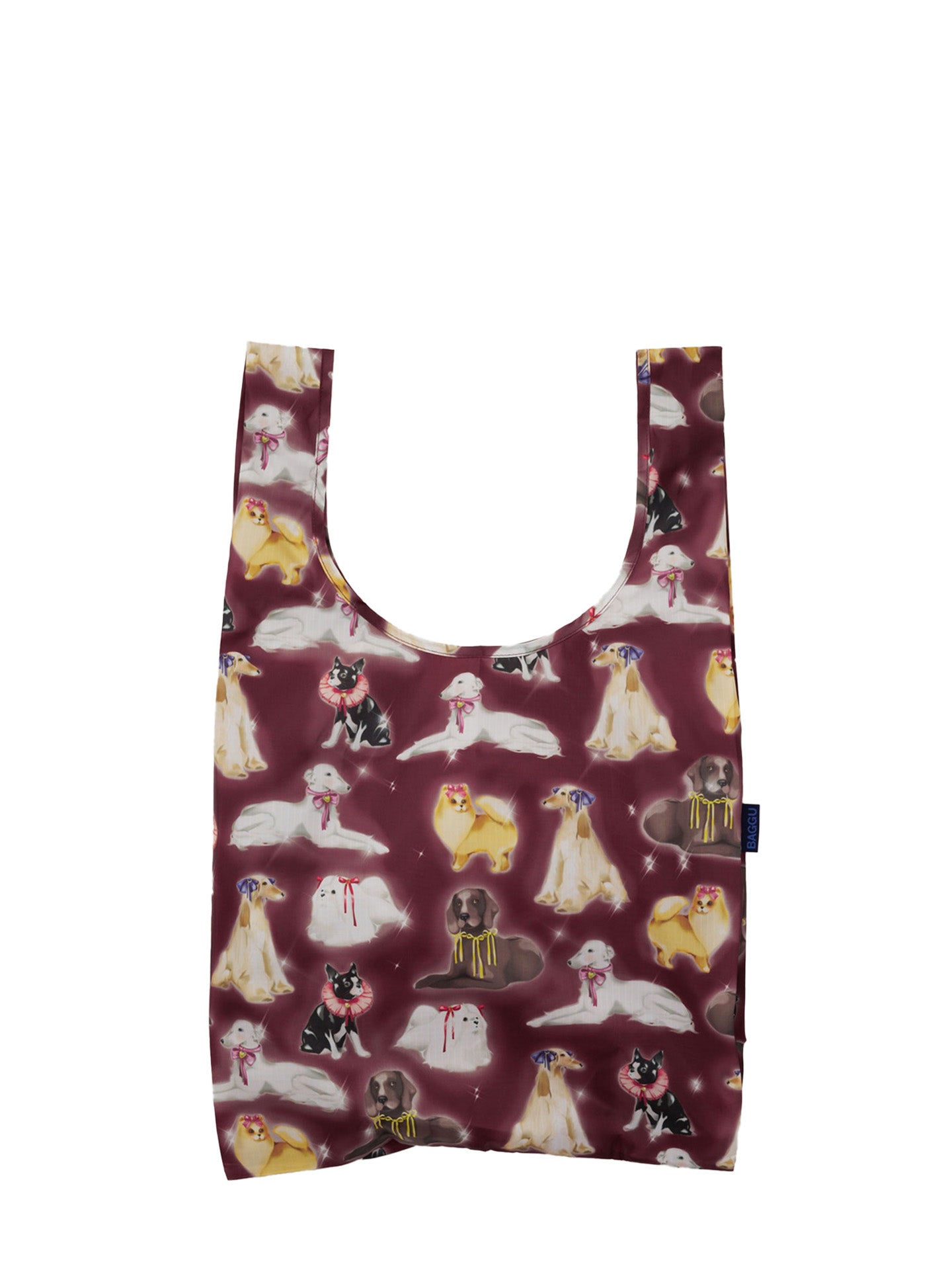 Reusable shopping bag with dog pattern on a white background