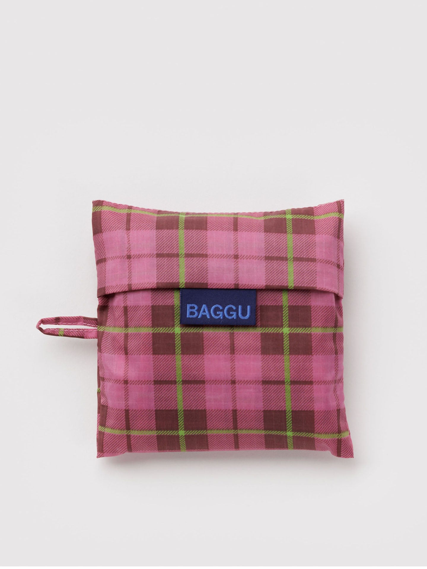 Standard Baggu shopping bag, azalea pink tartan