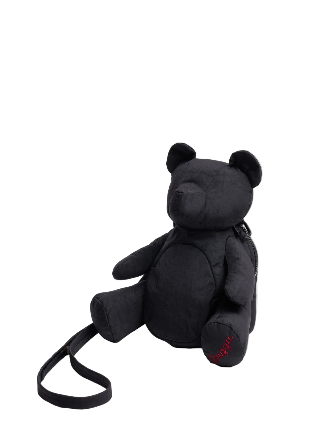 Black teddy bear backpack on a white background