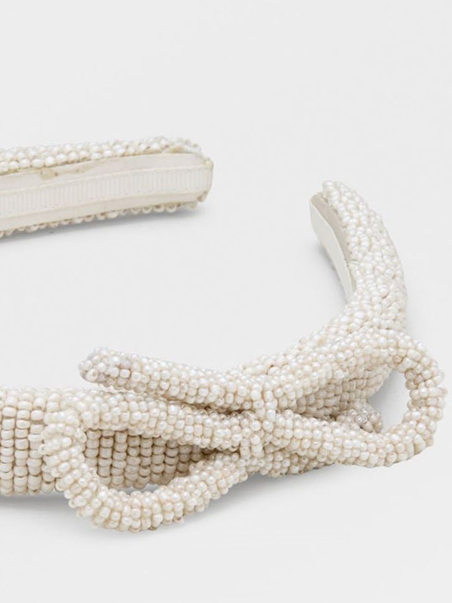 Bow slim beaded headband, off-white or black