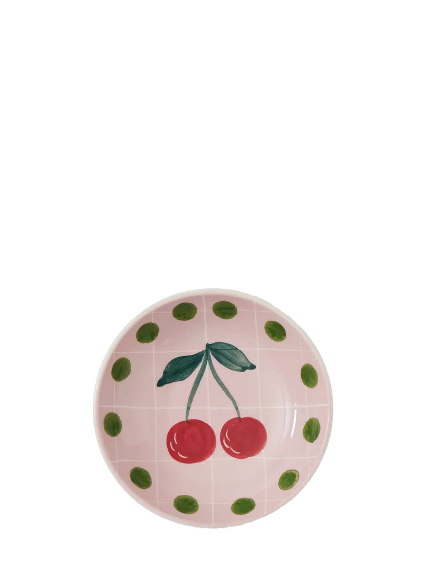 Cherries bowl, pink with green dots
