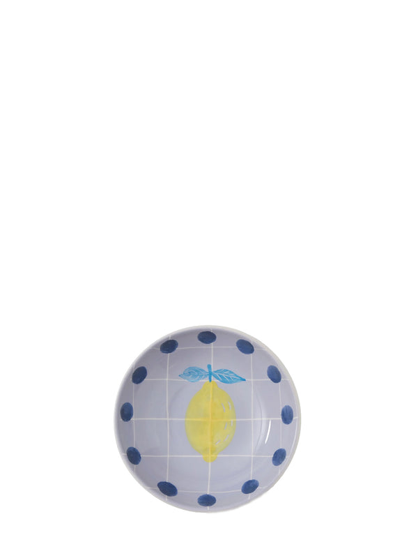 Lemon bowl, lavender with navy dots