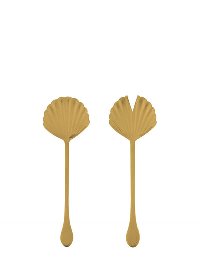 Shell salad servers, gold