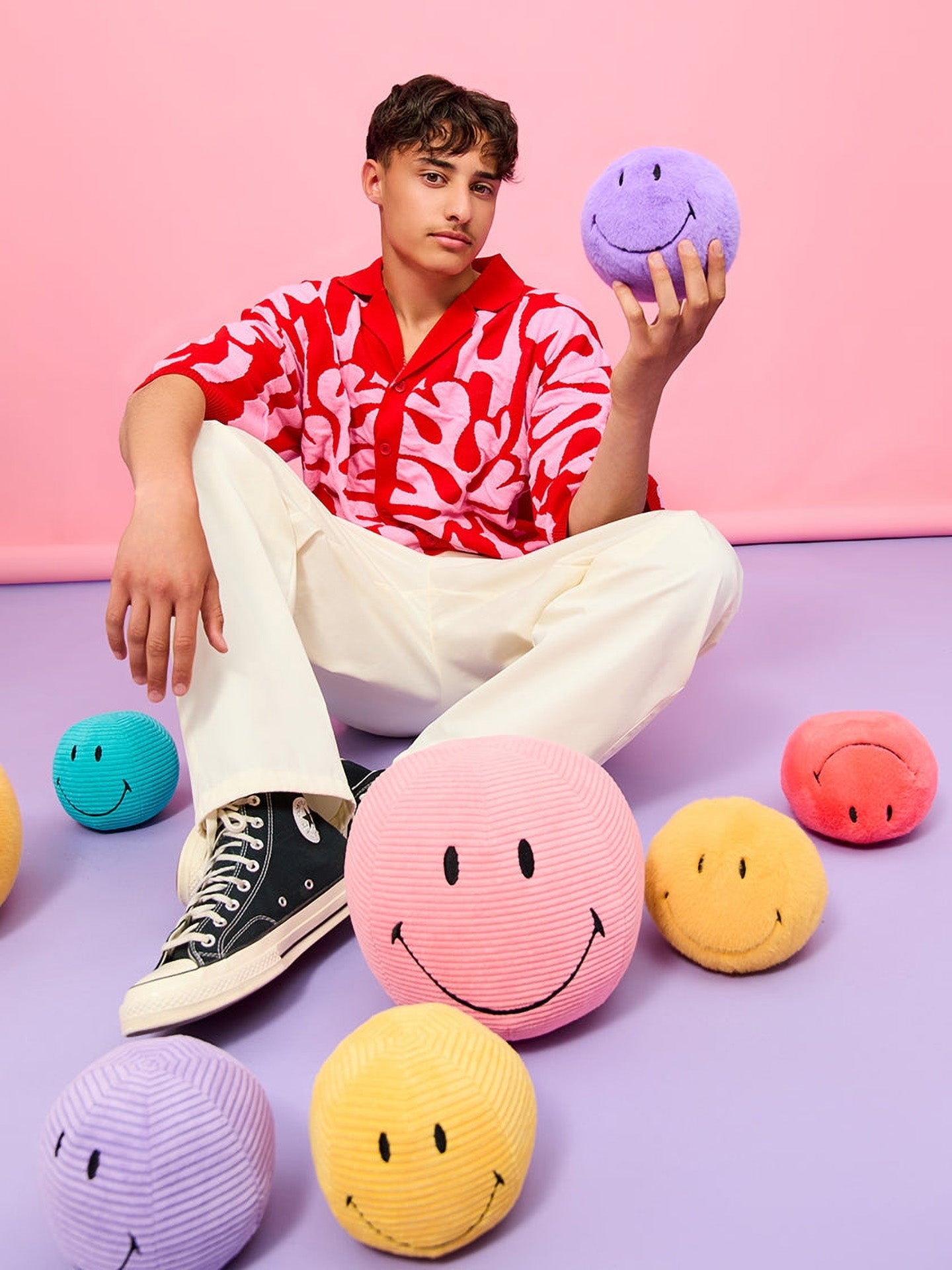 Smiley ECO fuzzy soft toy, purple (13 cm)