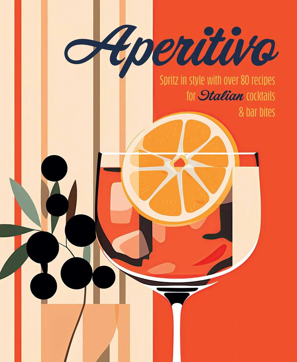 Book cover of 'Aperitivo' with a cocktail illustration and text about Italian cocktails.