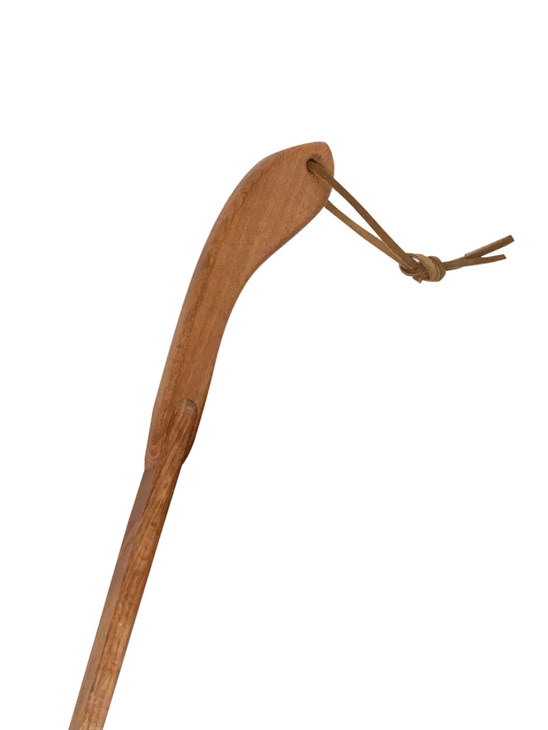 Long wooden shoehorn with leather strap, oak