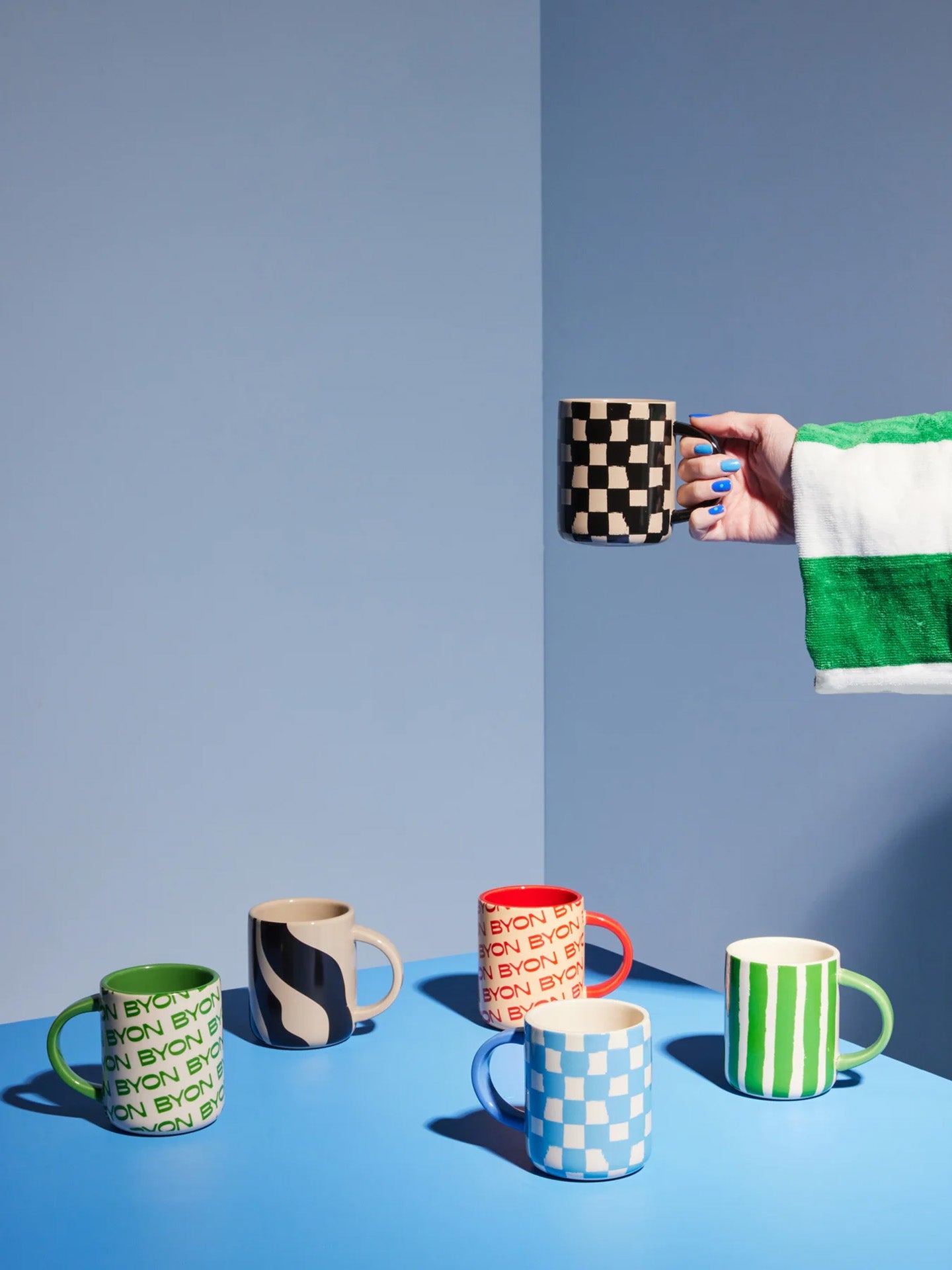 Liz stripe mug, green/white