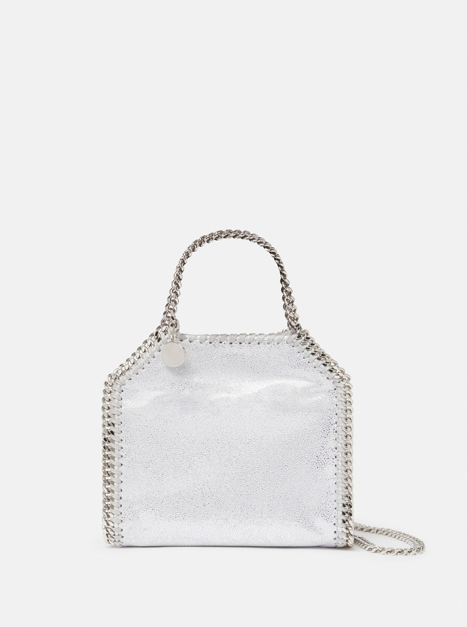Falabella tiny tote bag, silver w. silver chain