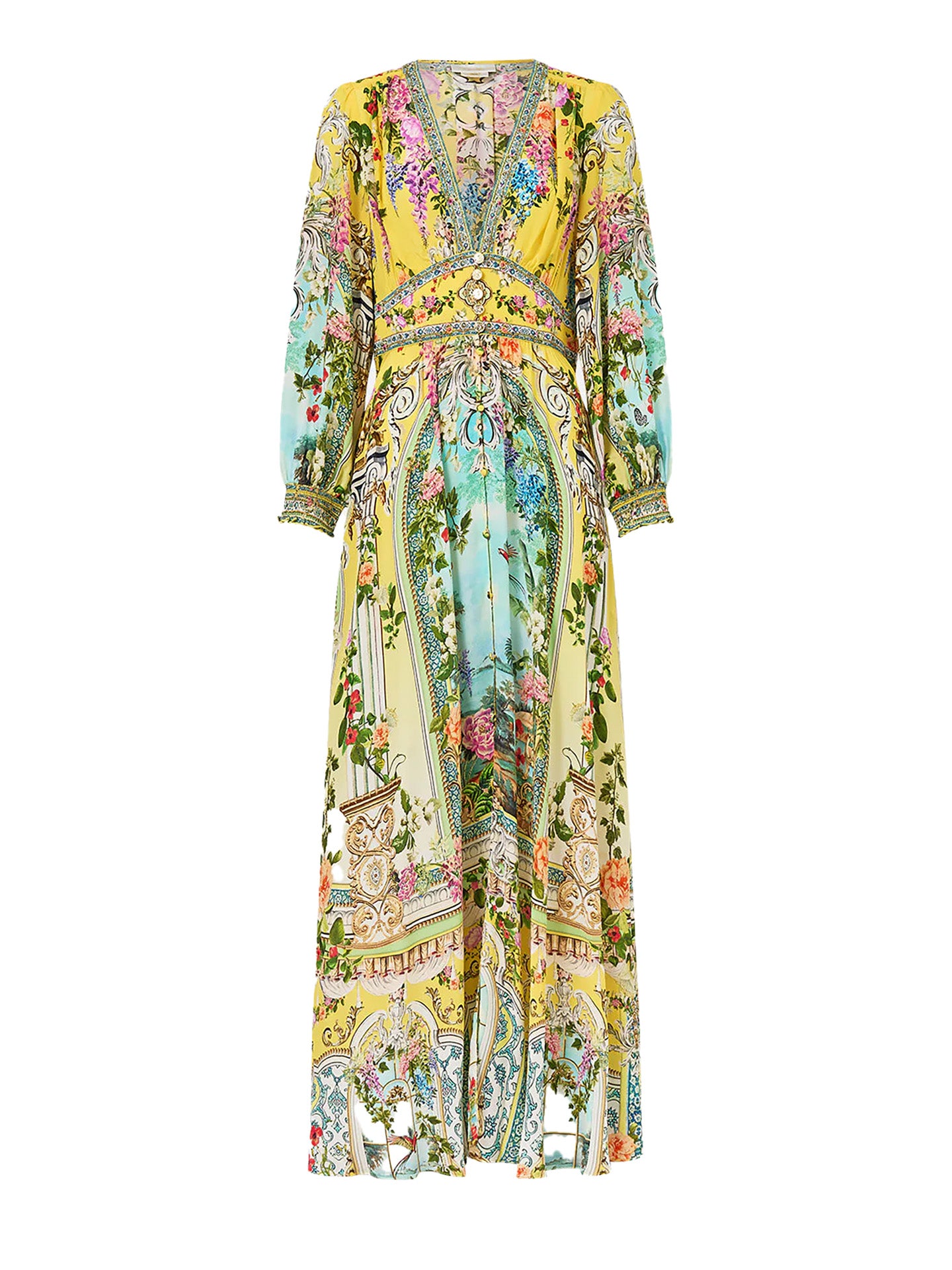 Button dress with shaped waistband