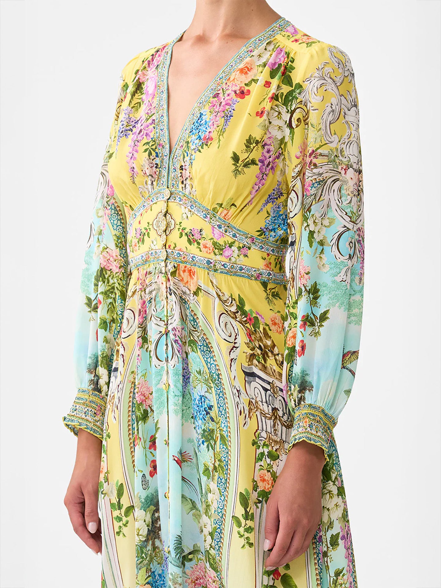 Button dress with shaped waistband