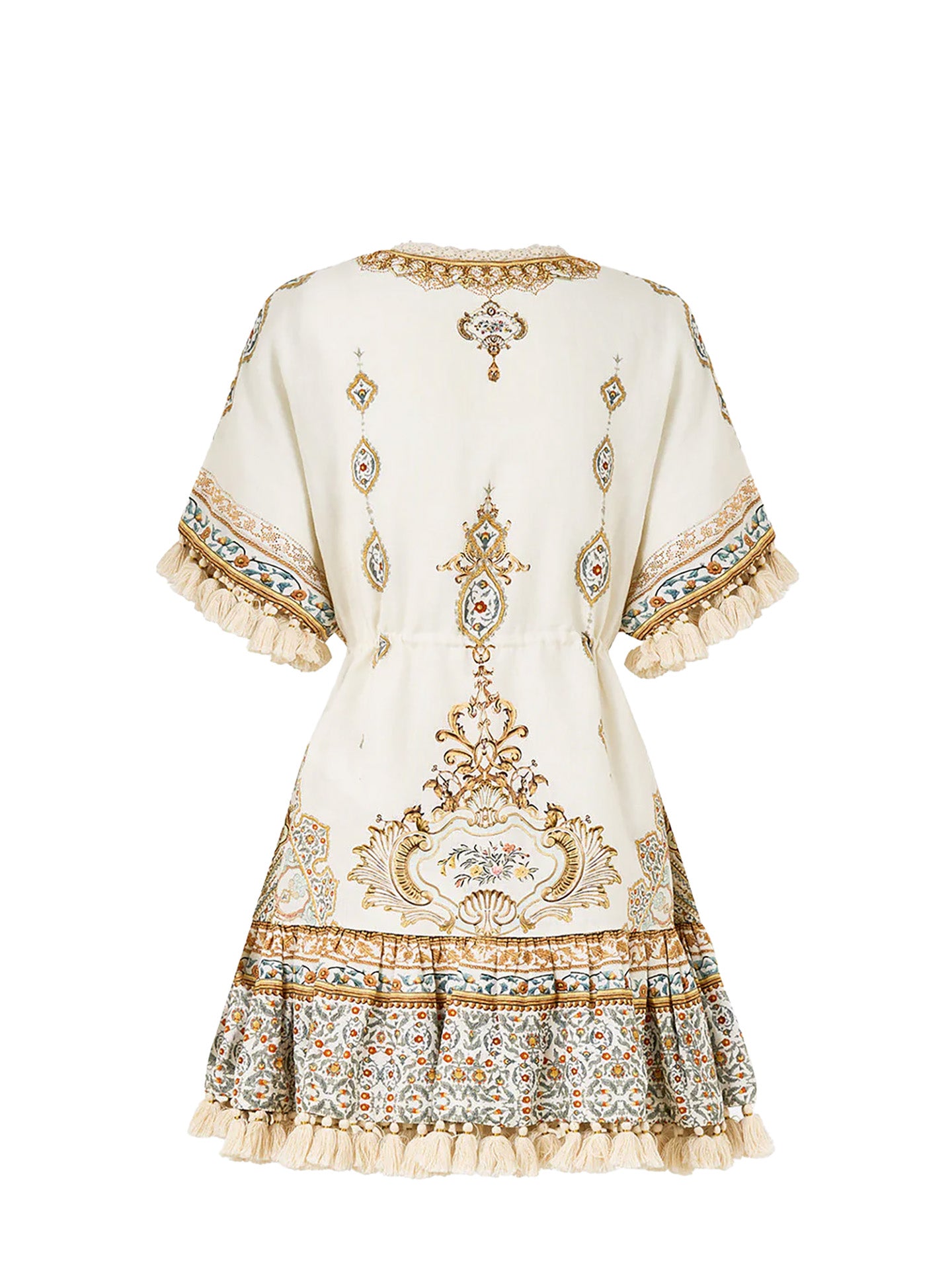 Short v-neck embroidered linen dress