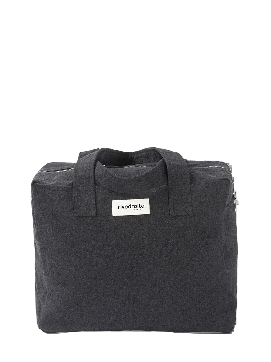 Black bag with a visible brand label on a white background