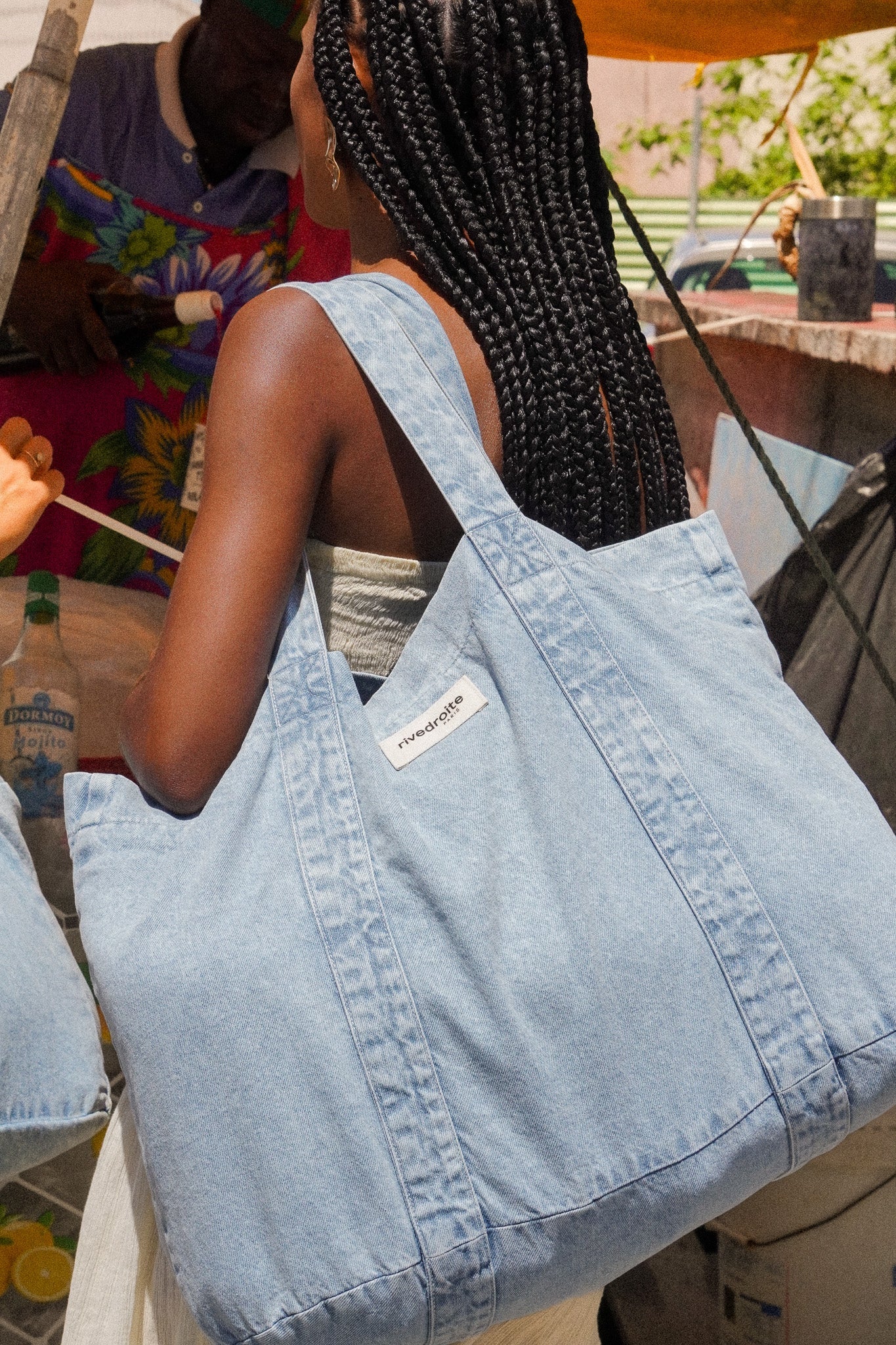 Marcel XS beach tote bag, salted washed denim