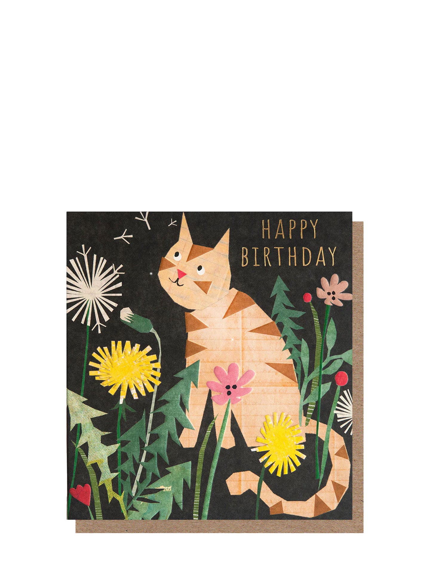 Cat & dandelions happy birthday card