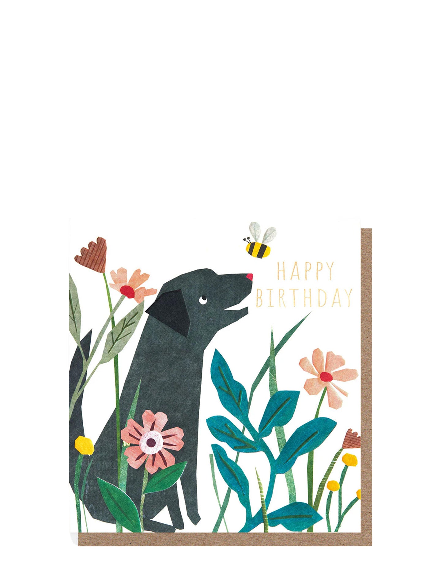 Dog & flowers happy birthday card