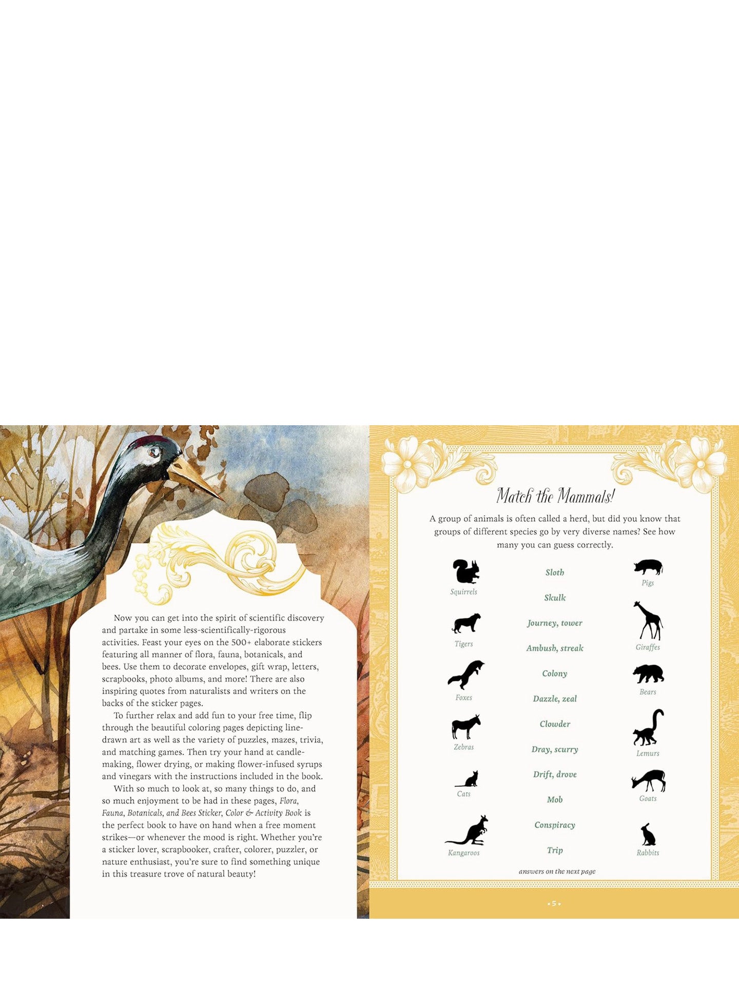 Flora, Fauna, Botanicals, and Bees Sticker, Color & Activity Book