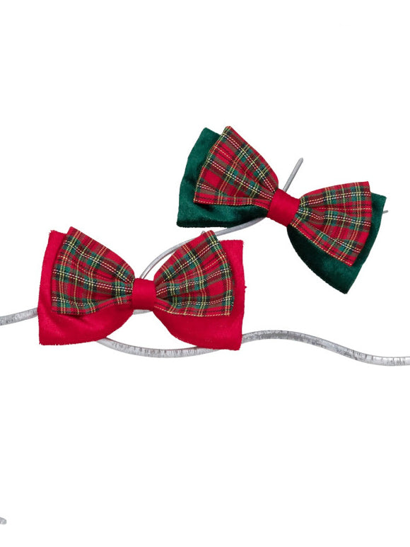 Tartan velvet bowtie ornament, green