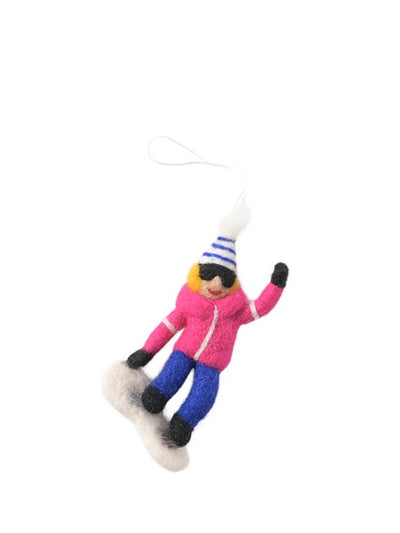 Little hangings, snowboarder pink jacket
