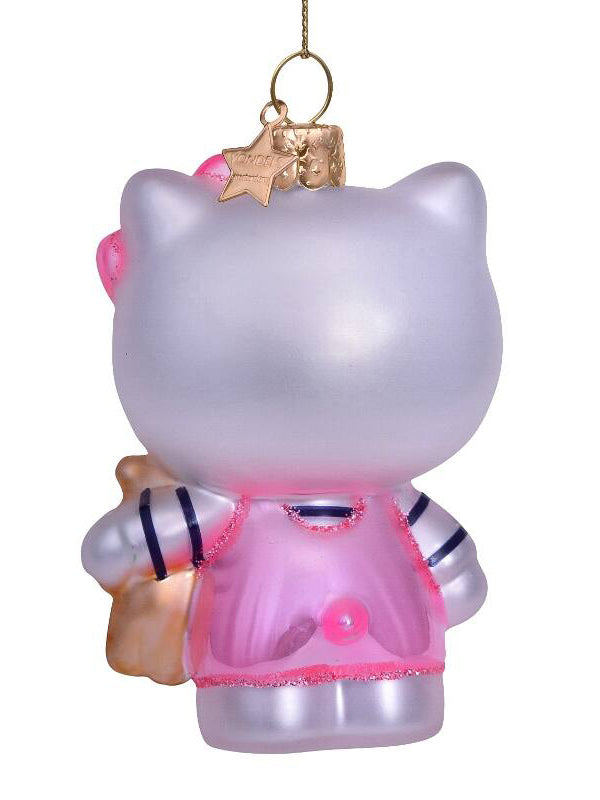 Decorative ornament shaped like a cat character in a pink outfit with a gold star on a white background