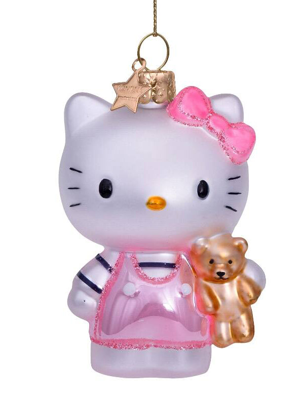 Hello Kitty ornament with a teddy bear on a white background