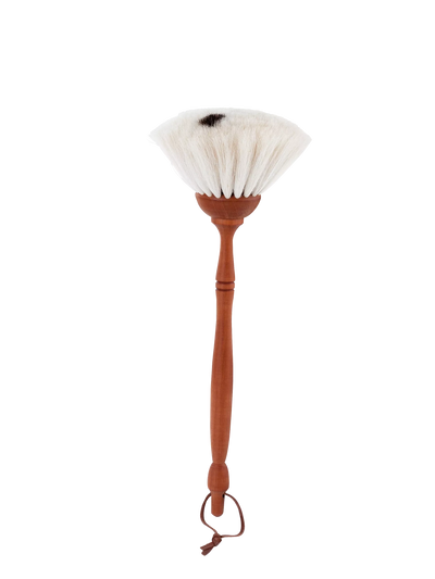 Handmade dusting brush, light goat hair with black dot