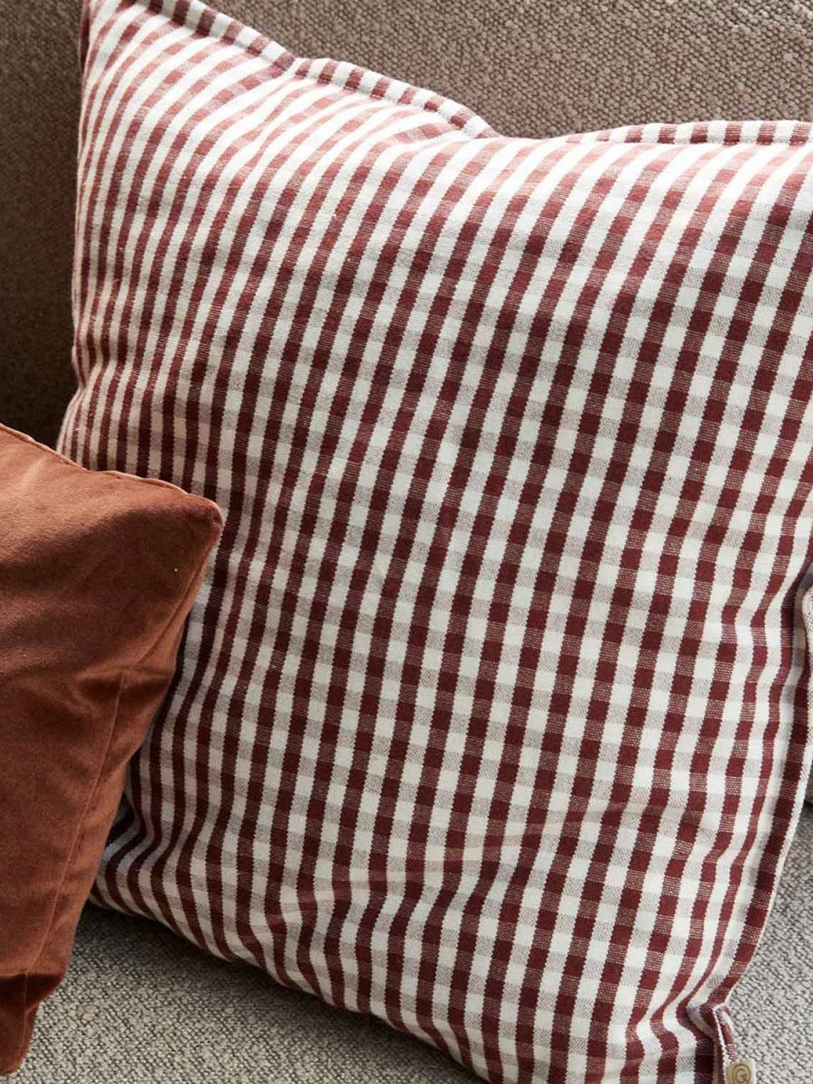 Cotton Havana cushion, Vichy Bordeaux (50x50cm)