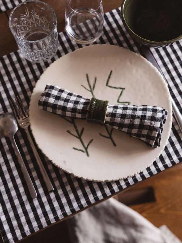 Cotton vichy placemat, camel or black (35x50 cm)