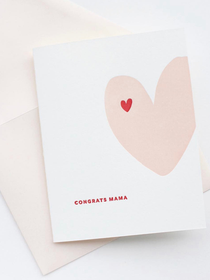 Greeting card with heart design and 'Congrats Mama' text on a white background