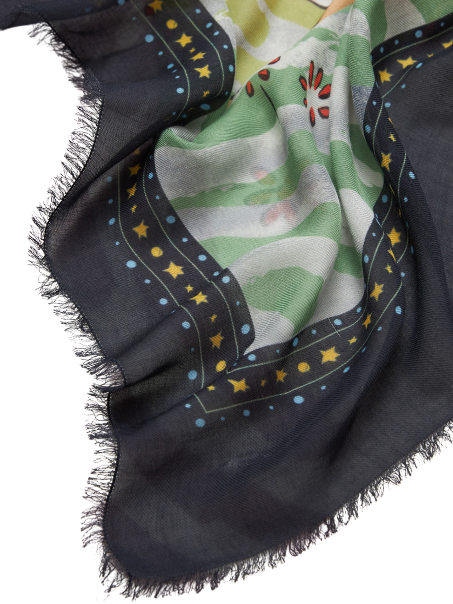 Scarf with colorful patterns on a white background