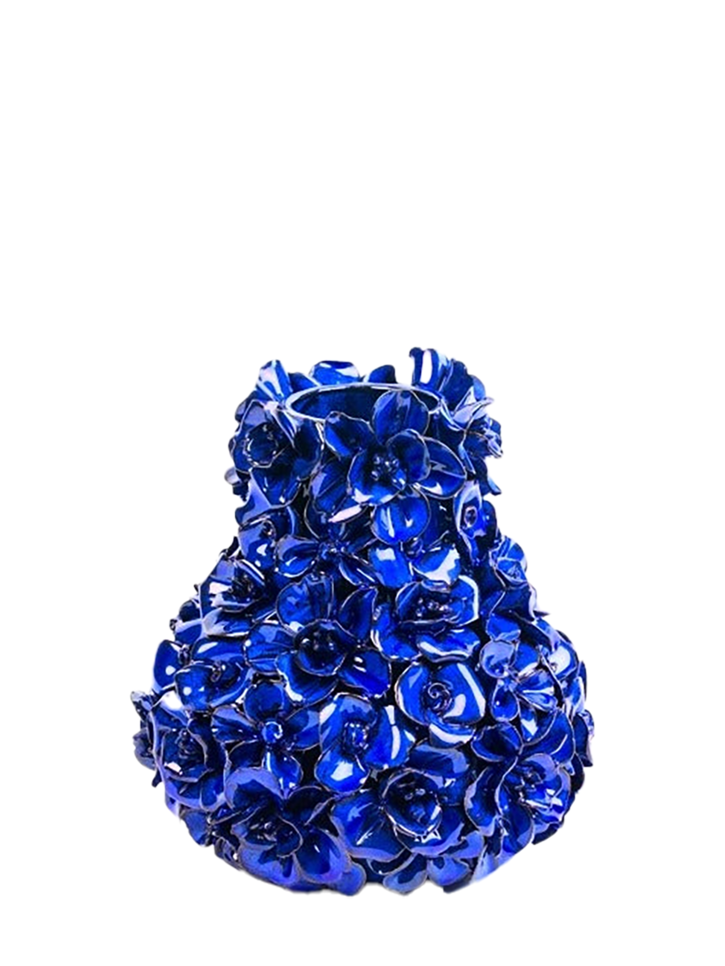 Vase deco with flowers, blue (H 17cm)