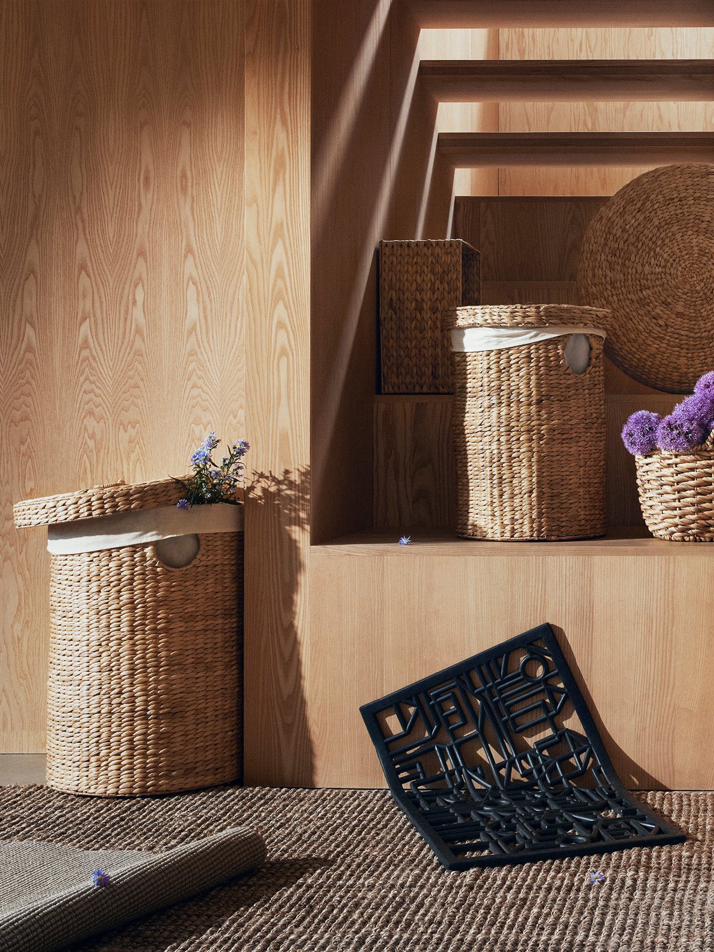 Lily round laundry basket natural, M