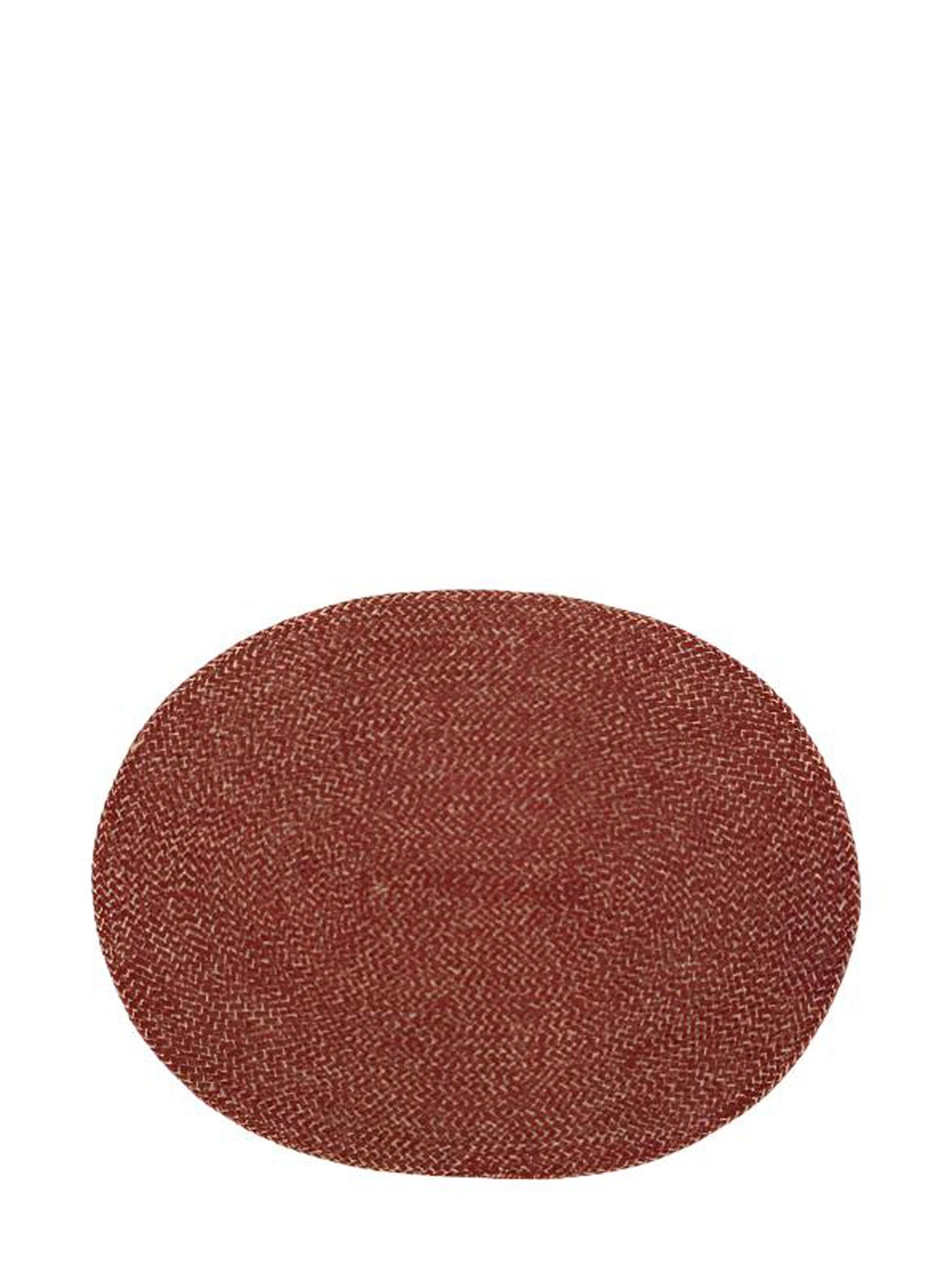 Round brownish red oval placemat on a white background