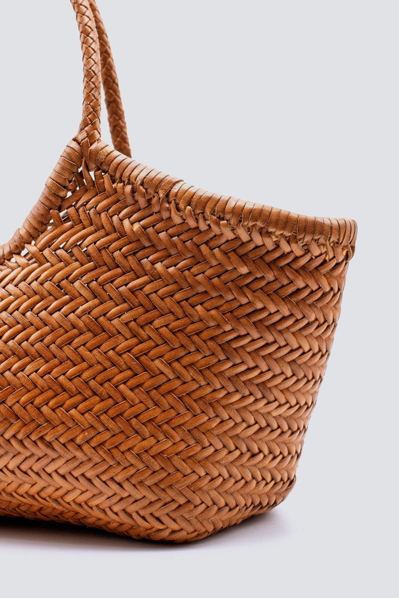 Nantucket big woven leather basket bag, tan brown