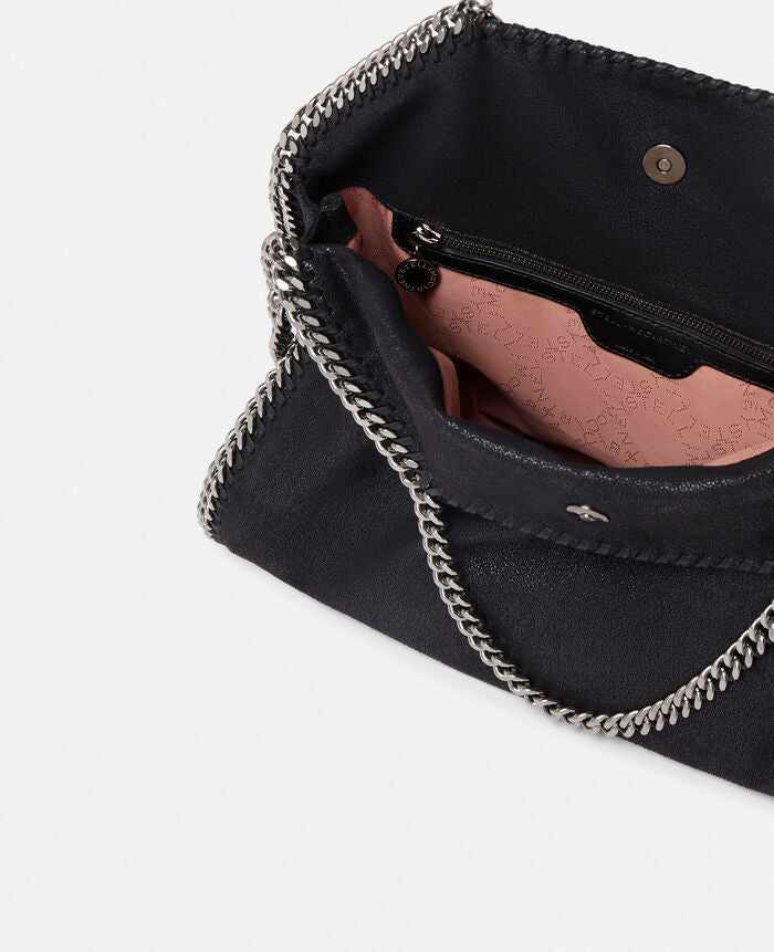 Falabella fold-over tote bag, black w. silver chain
