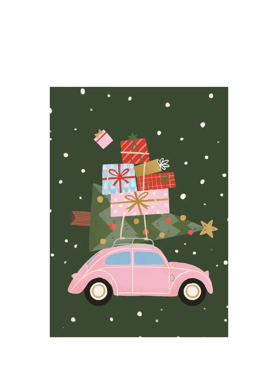 ´Presents & Car´ Christmas postcard, Kaisu Sandberg