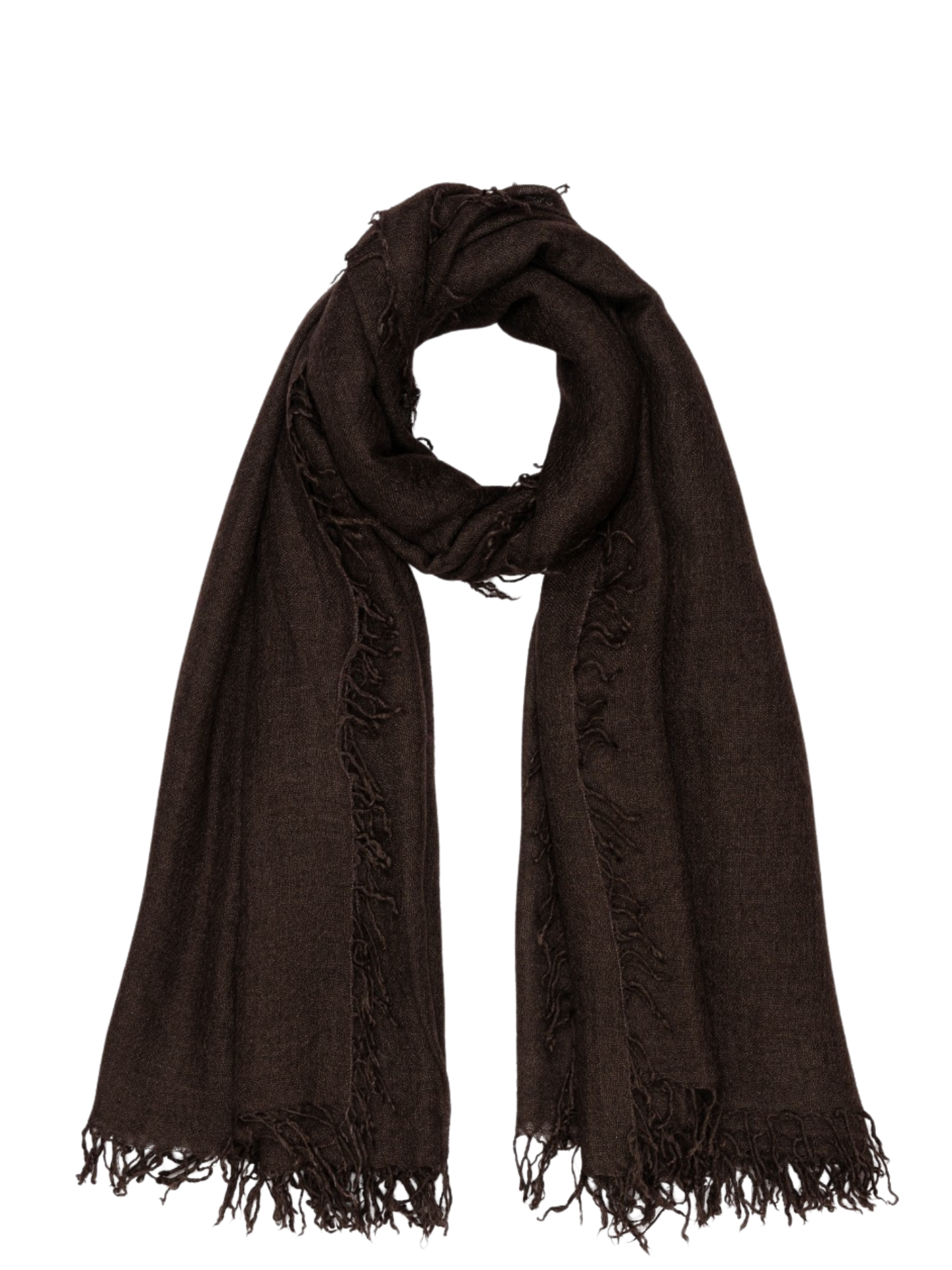 Brown scarf with fringes on a white background