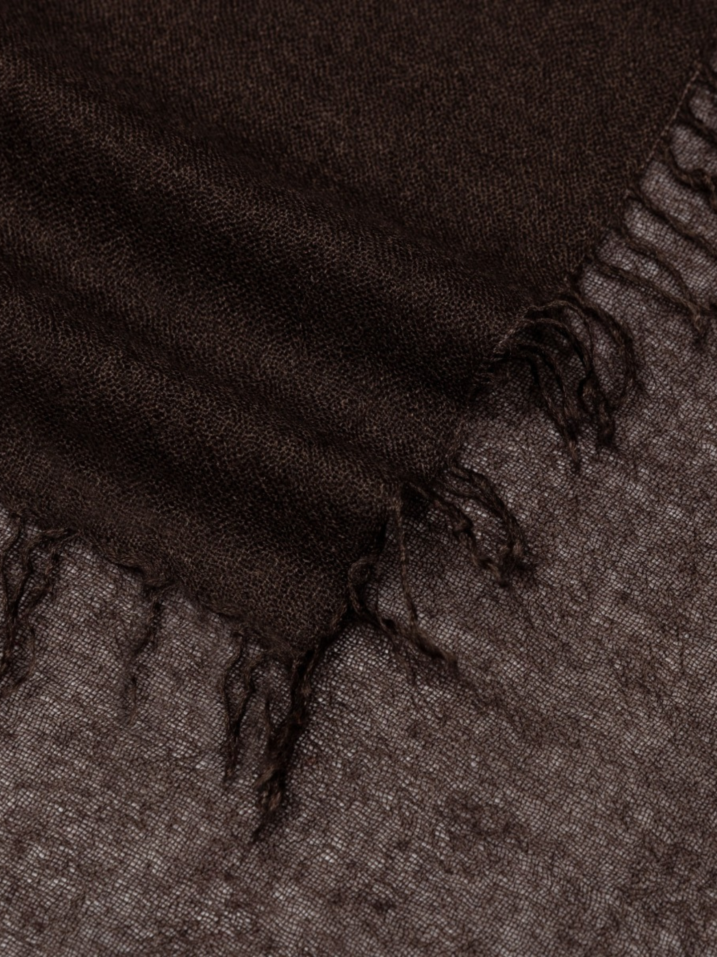 Close-up of a brown scarf with frayed edges