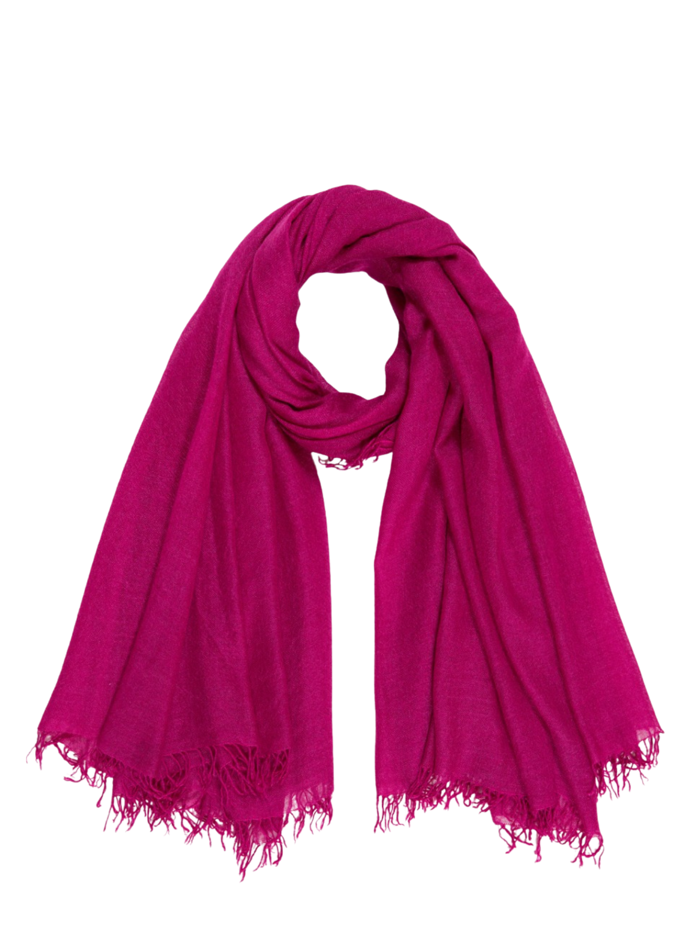 Pink scarf with frayed edges on a white background