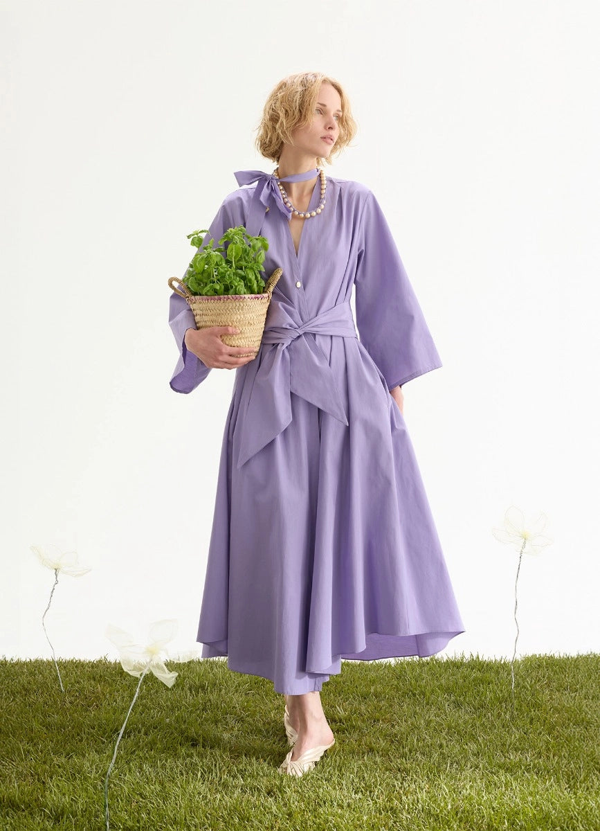 Taffetas long sleeve wrap dress, light purple