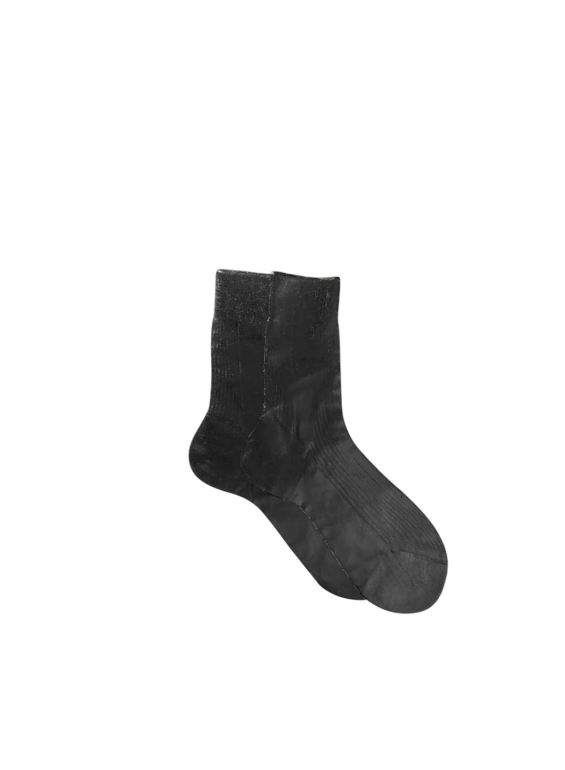 Black laminated socks on a light gray background