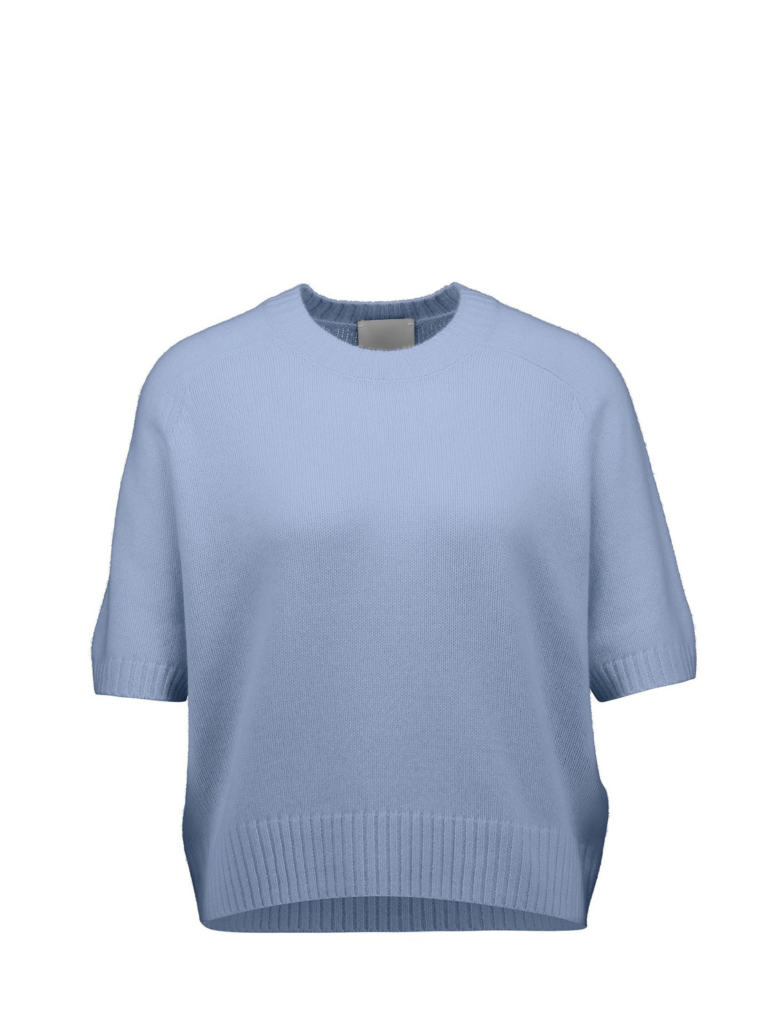 Short sleeve cashmere sweater, light blue