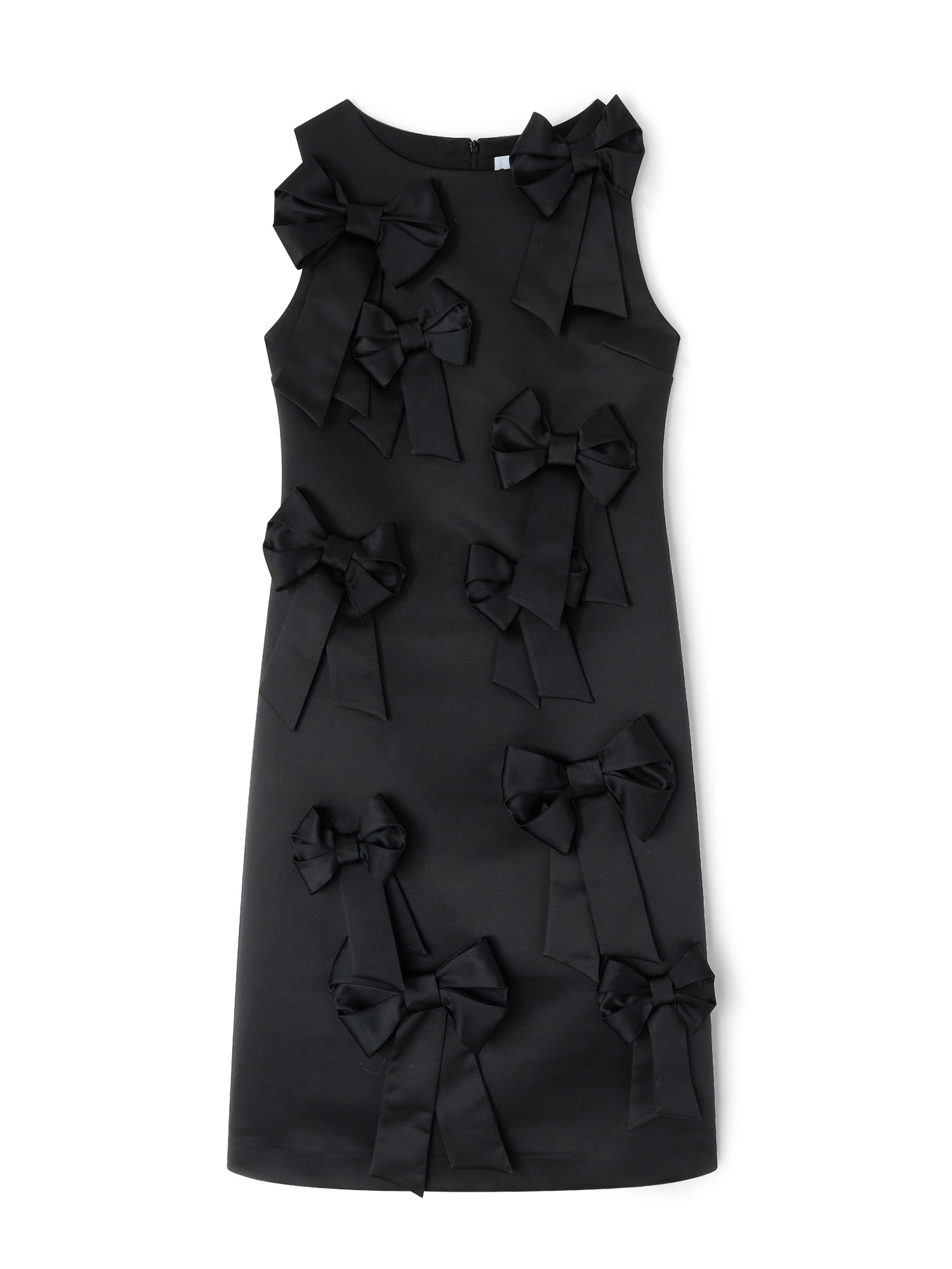 Black dress with bow details on a white background