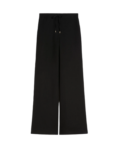 Linen twill jogger-style trousers, black