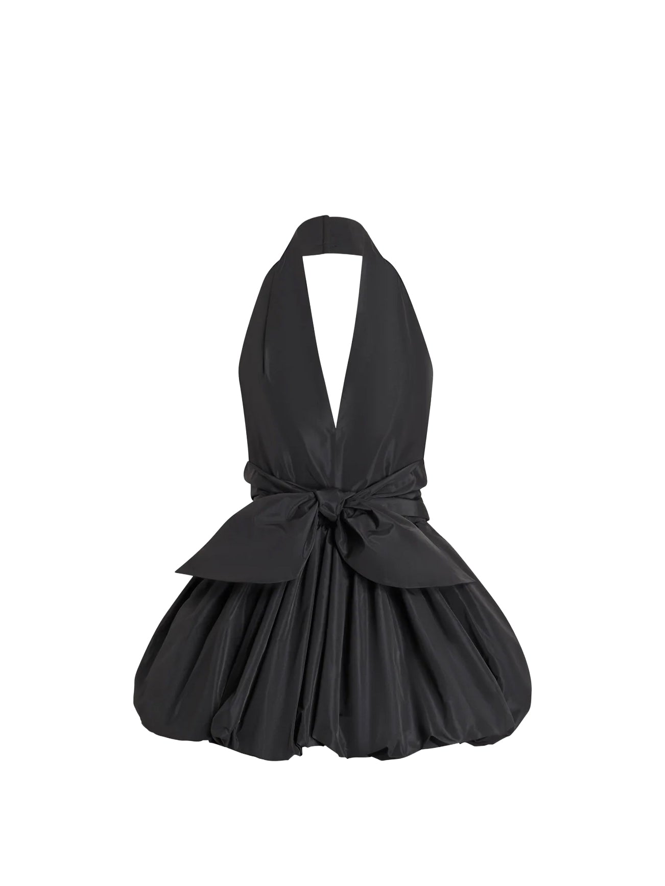 Black halter dress with a bow detail on a white background