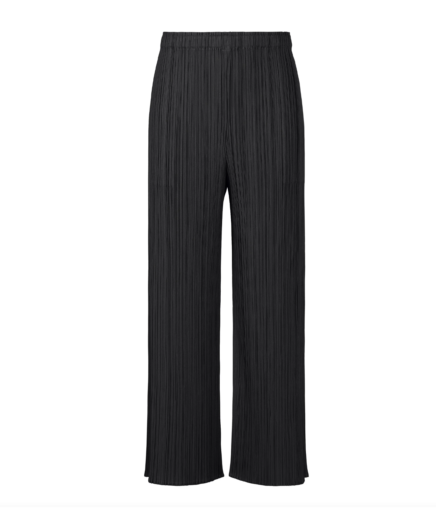 Black pleated pants on a white background