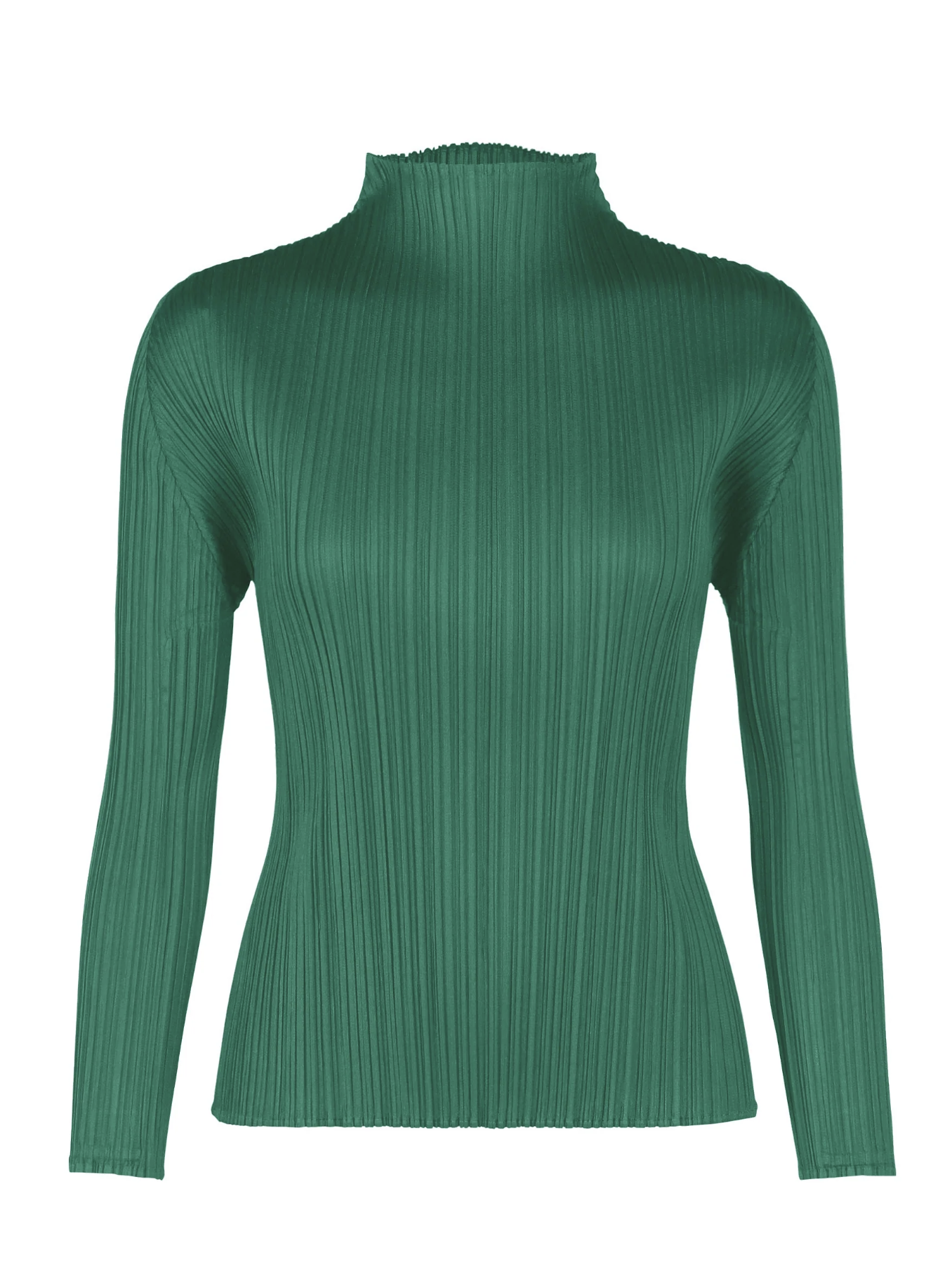 Green ribbed long-sleeve top on a white background